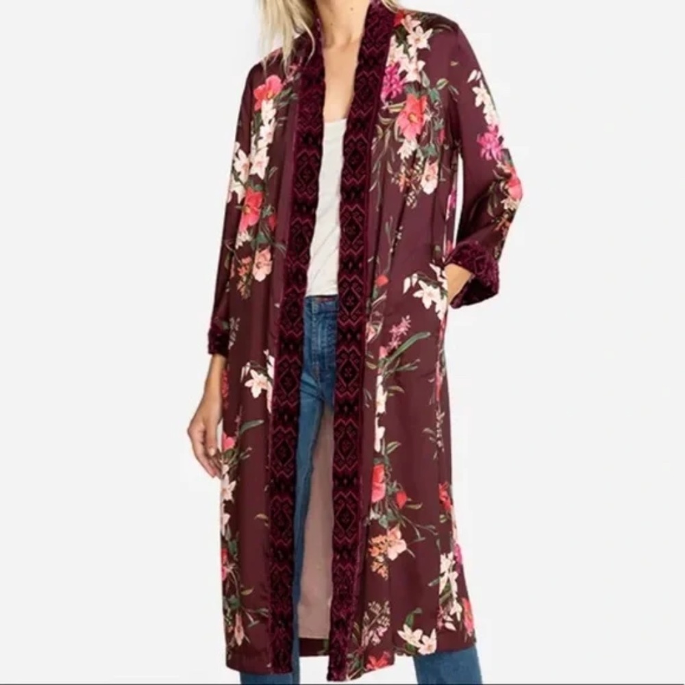 NWT Johnny Was Velvet Mix Kimono Multi Embroidered Robe Duster LARGE  W42518-9